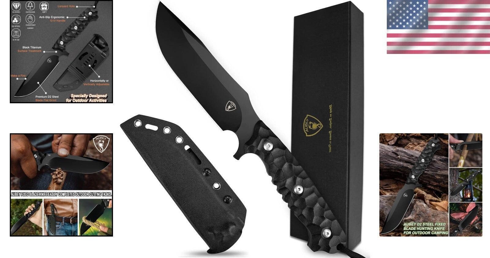 G10 Fixed Blade Survival Knife - 10.6" D2 Blade for Camping & Hunting Adventures