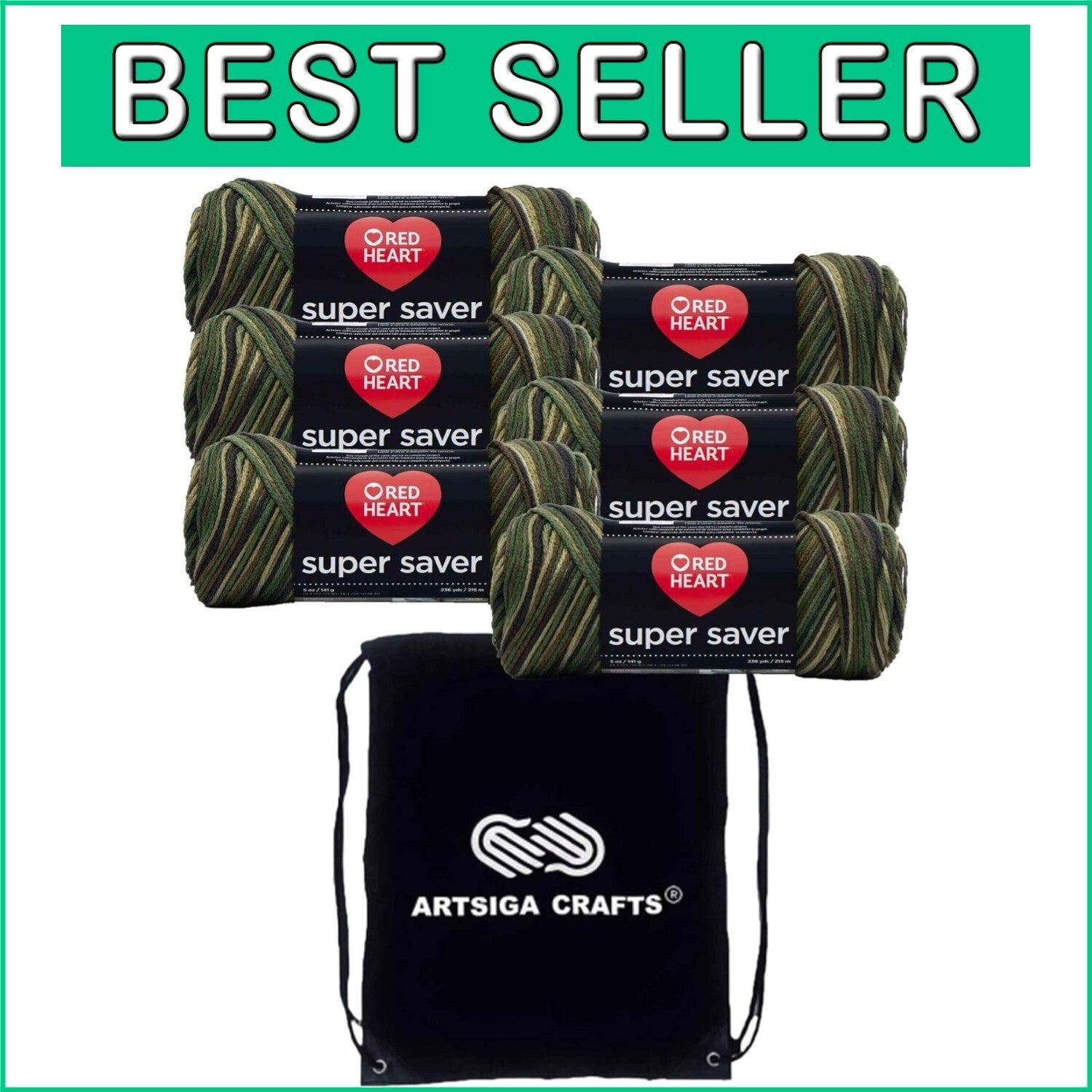 6-Skein Super Saver Camouflage Yarn Set with Project Bag - Perfect for Crafting