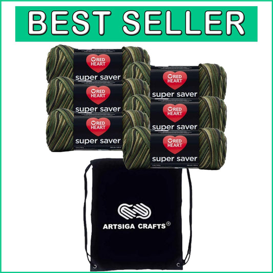 6-Skein Super Saver Camouflage Yarn Set with Project Bag - Perfect for Crafting