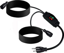 Load image into Gallery viewer, 2-Way Outdoor Power Splitter Extension Cord with On/Off Switch - 15 Feet Long