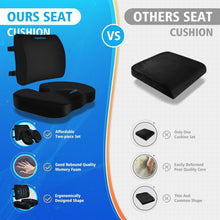 Load image into Gallery viewer, X-Large Memory Foam Seat Cushion &amp; Lumbar Pillow with Adjustable Strap – Black
