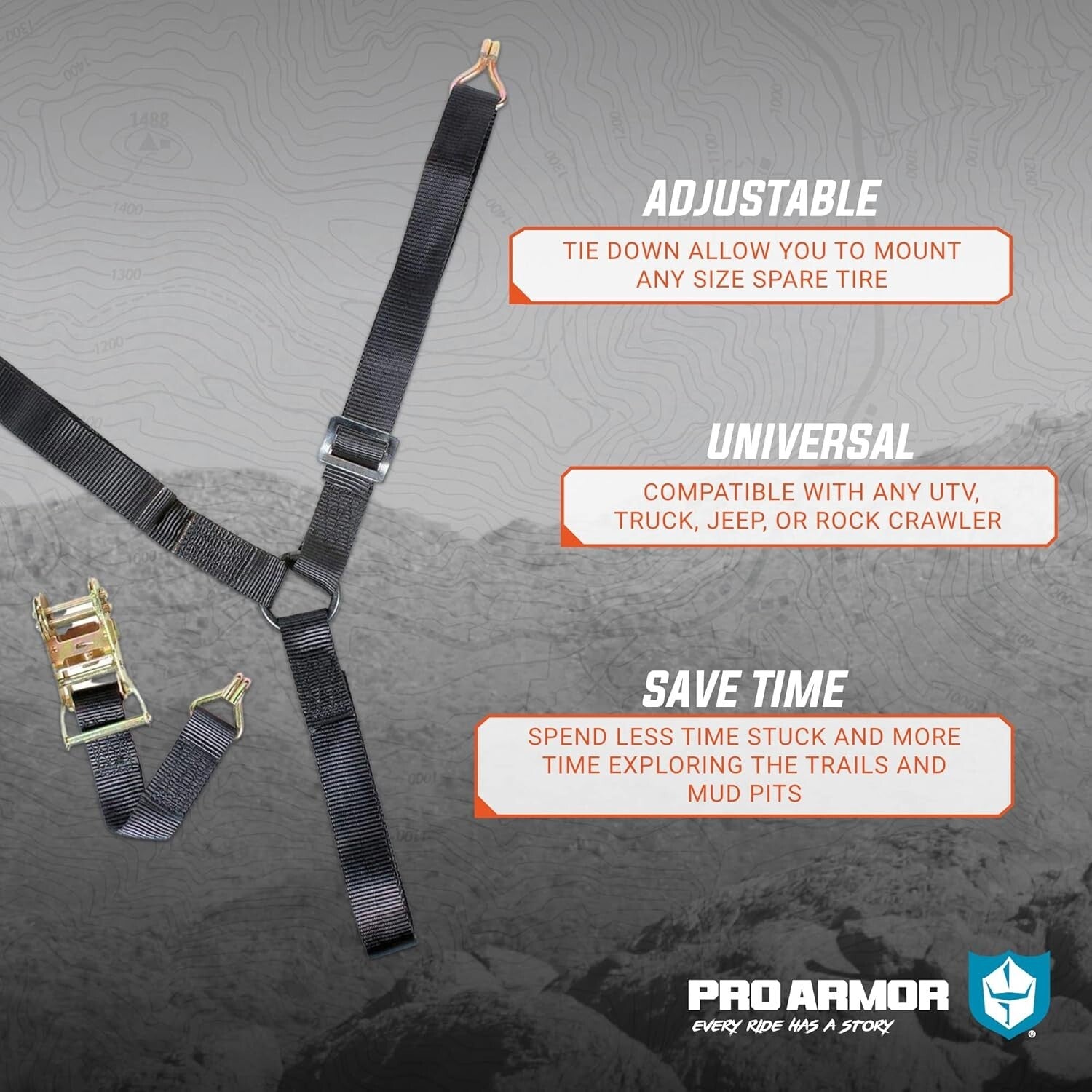 Adjustable Ratcheting Y-Strap 1.5" Black – Secure Your Spare Tire Effortlessly