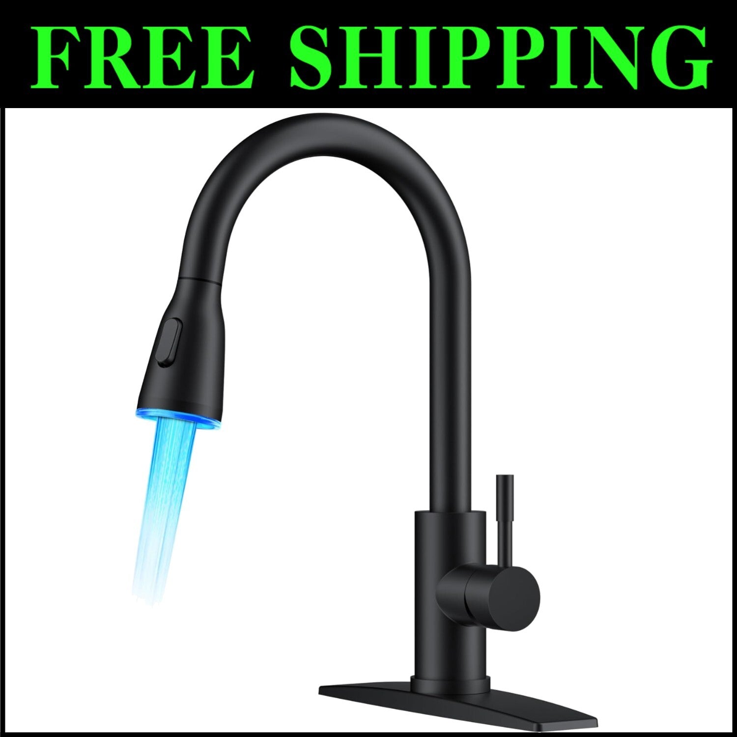 Matte Black Single Handle Faucet with LED Indicator & Flexible Pull Down Sprayer