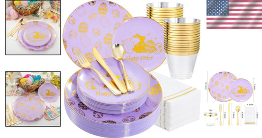 175 Count Easter Themed Plates, Cups & Silverware - Elegant Party Essentials