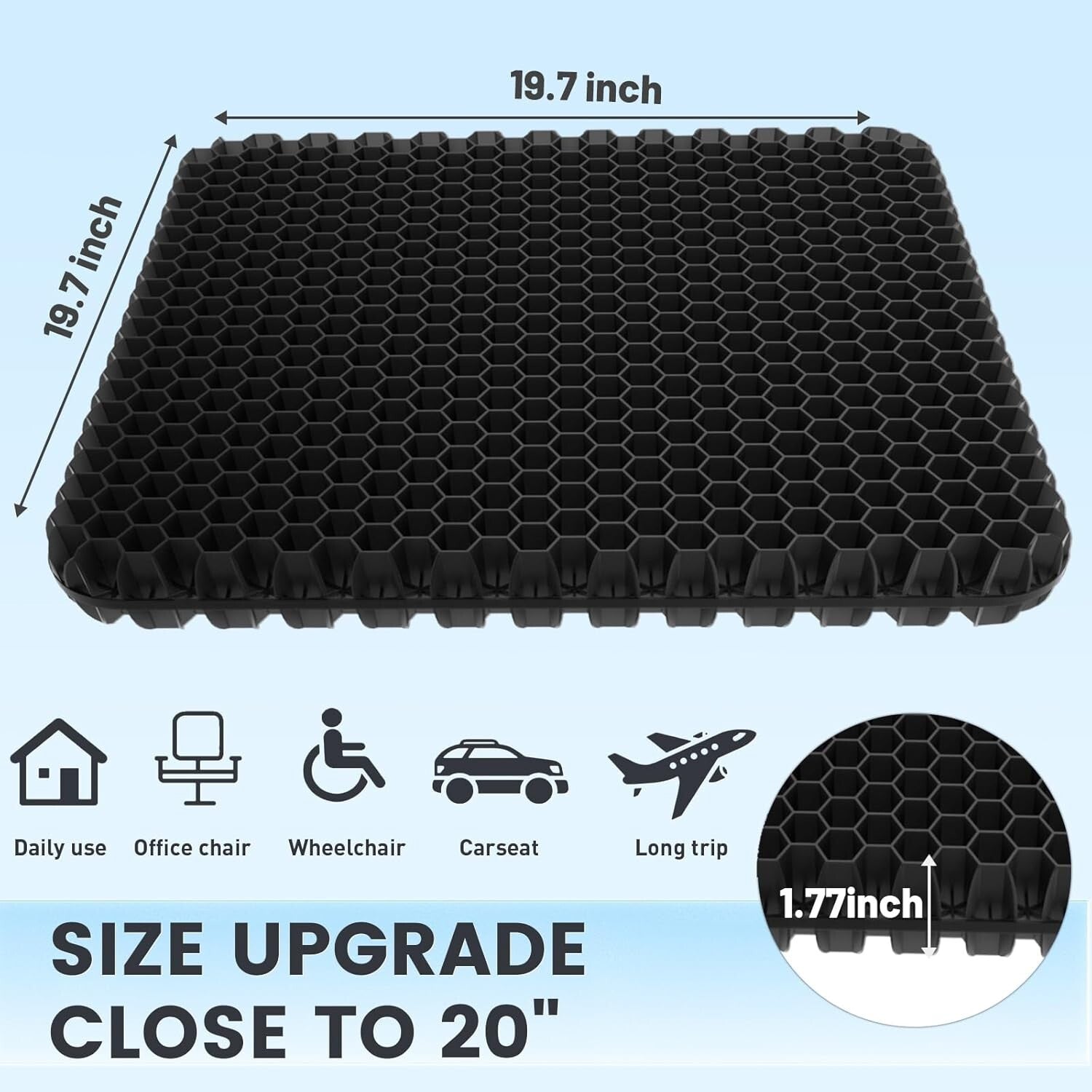 Pain-Relief Gel Seat Cushion with Non-Slip Bottom - Perfect for All Chairs