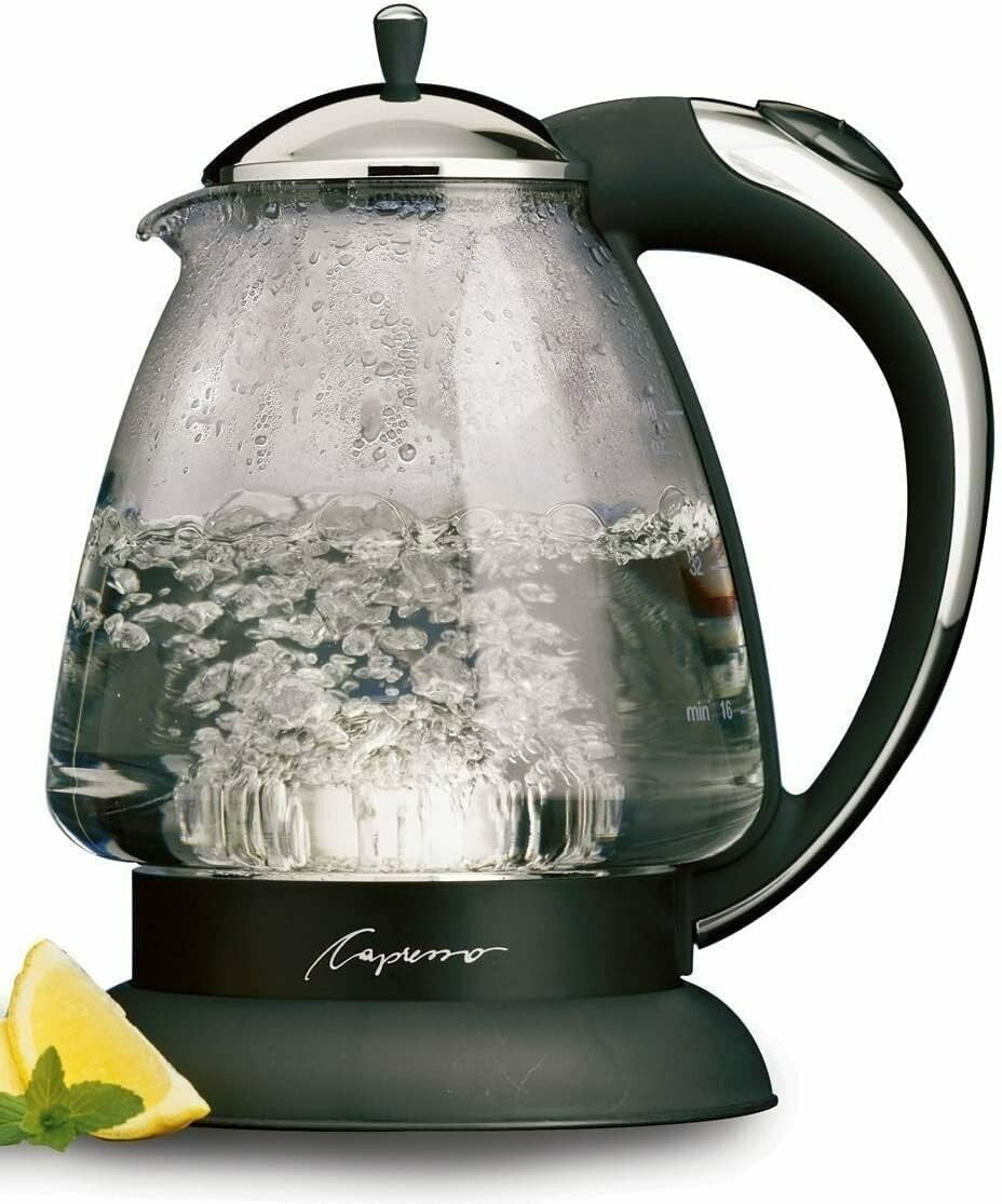 Elegant Electric Glass Kettle in Polished Chrome - 48 oz Capacity, Fast Boil