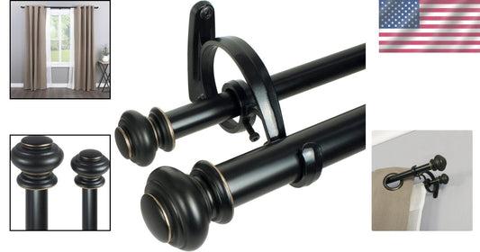 Adjustable Double Curtain Rod Set in Antique Bronze, 72-144" for Timeless Style