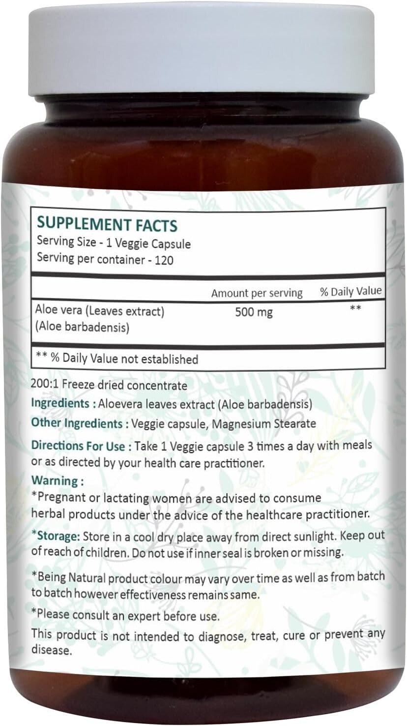 Natural Aloe Vera Health Capsules 120 Count - Digestive Aid & Skin Booster