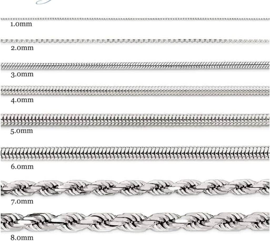Elegant Sterling Silver Rope Chain - 1mm to 3mm - Choose Your Style & Length