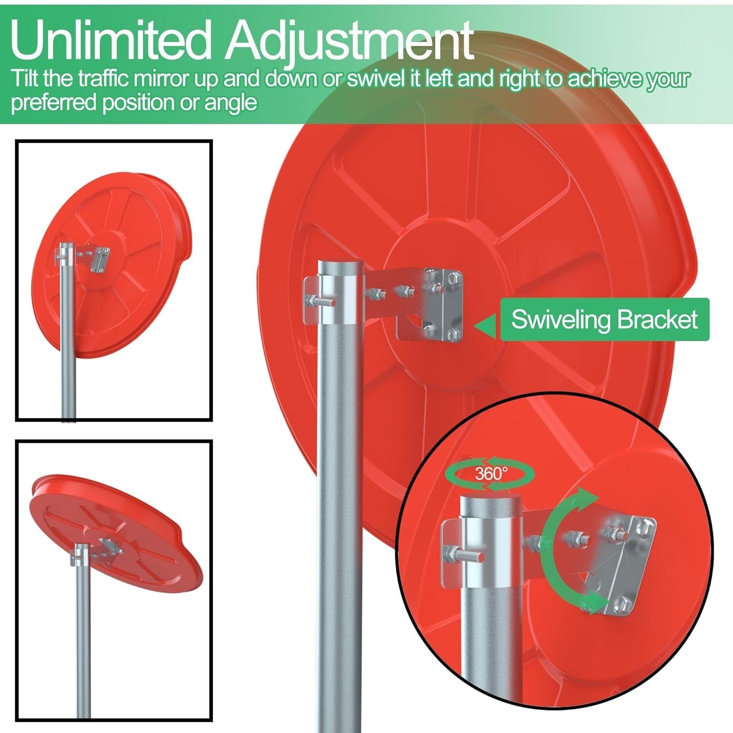 Premium 24" Wide-Angle Safety Mirror with Adjustable Bracket for All Surfaces