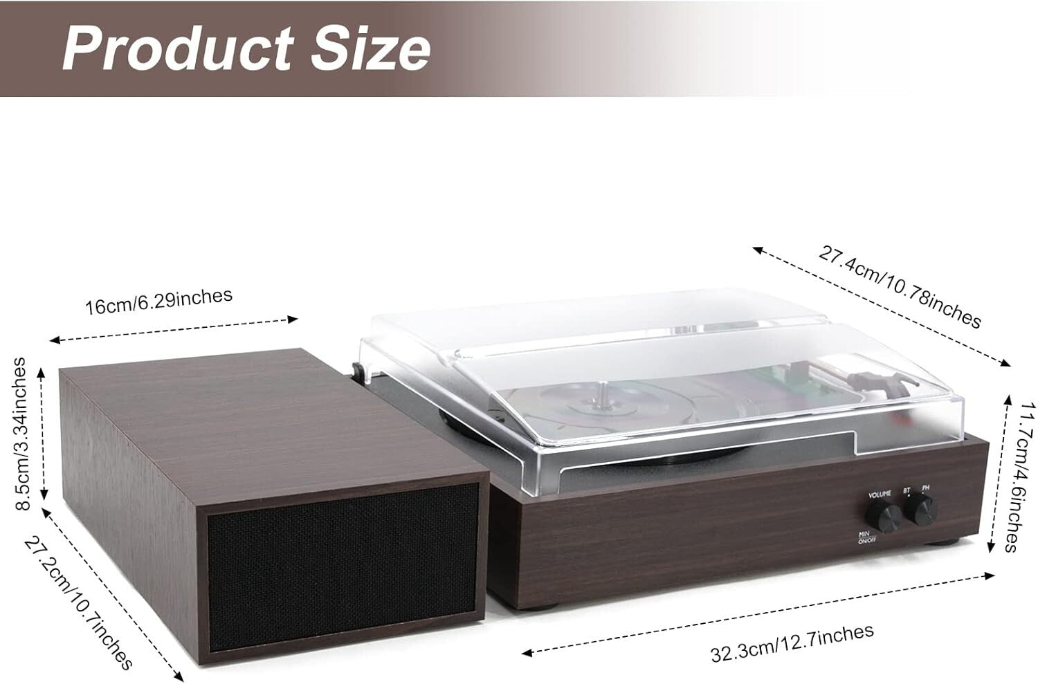 Elegant Wireless Vinyl Turntable with Auto-Stop & Stylish Speakers - Wood Finish