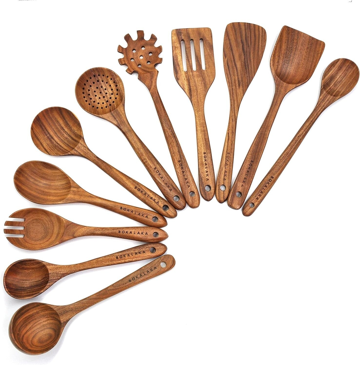 Elegant 11-Piece Teak Wooden Kitchen Utensils Set - High Heat Resistant Tools