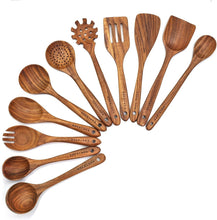 Load image into Gallery viewer, Elegant 11-Piece Teak Wooden Kitchen Utensils Set - High Heat Resistant Tools