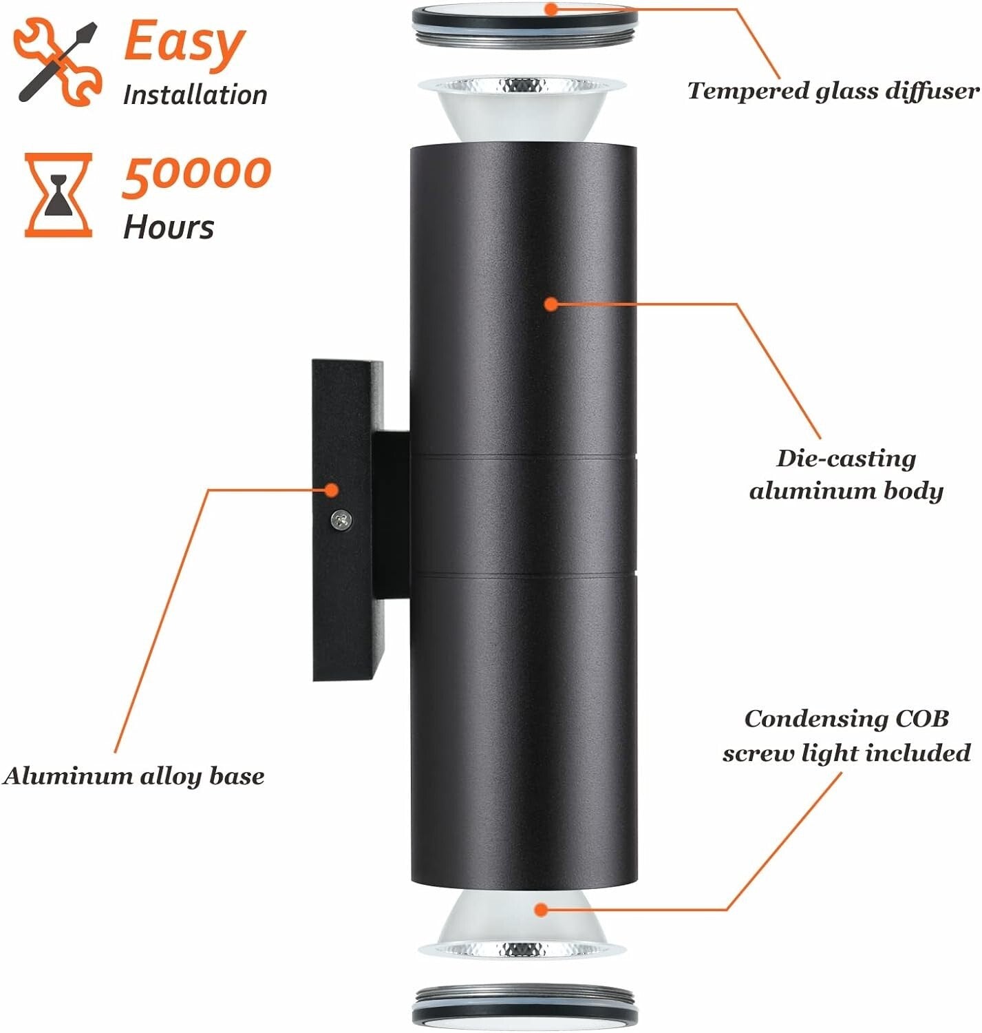 Energy Efficient IP65 Waterproof Outdoor LED Cylinder Lights - 12W Warm White