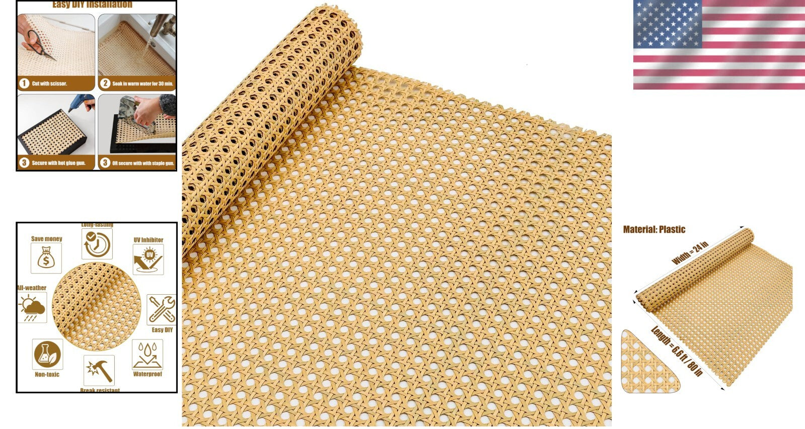 Elegant Natural Color Plastic Rattan Webbing - Ideal for DIY Caning Projects