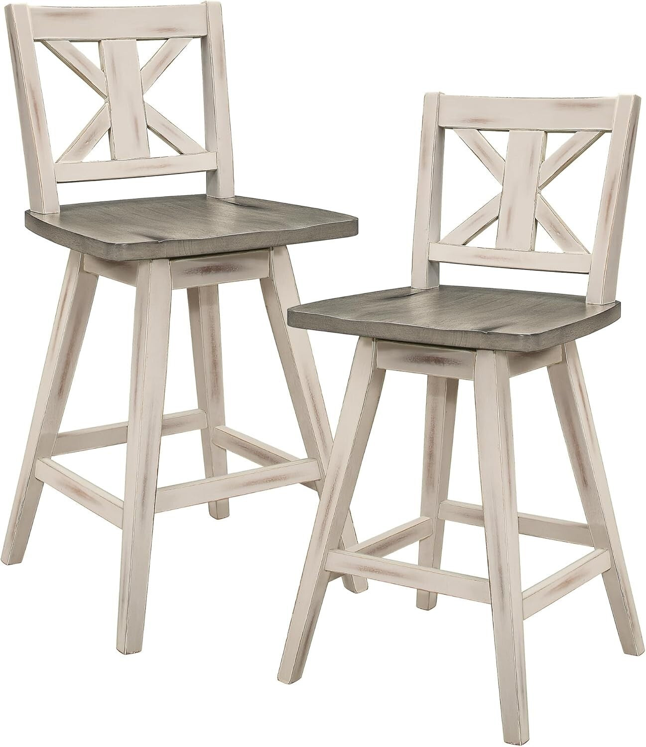 Rustic White High Back Swivel Bar Stools Set of 2 - Perfect for Farmhouse Decor