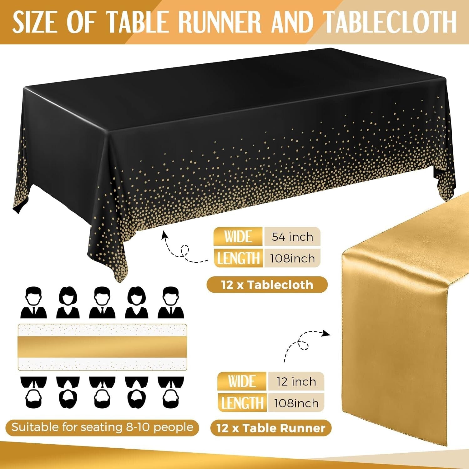 54x108 inch Black Disposable Tablecloths with Satin Runners for Luxurious Events