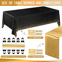 Load image into Gallery viewer, 54x108 inch Black Disposable Tablecloths with Satin Runners for Luxurious Events