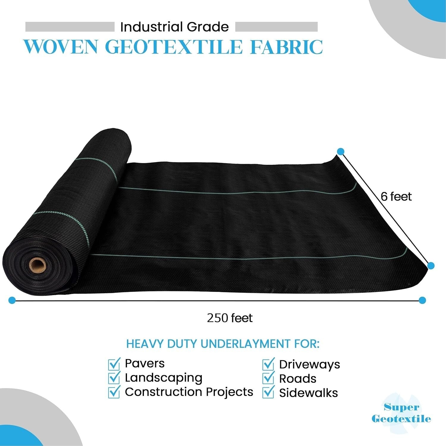Heavy-Duty 4 oz Woven Geotextile Fabric - 50 Year Driveway Stabilization, 6x250