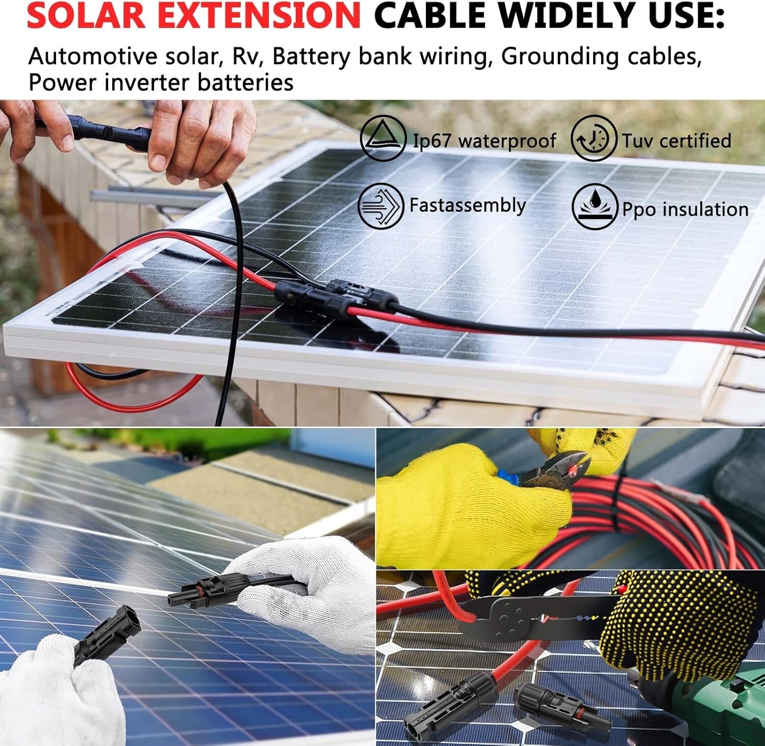 Reliable Waterproof 40FT 10AWG Solar Panel Extension Wire for Efficient Charging
