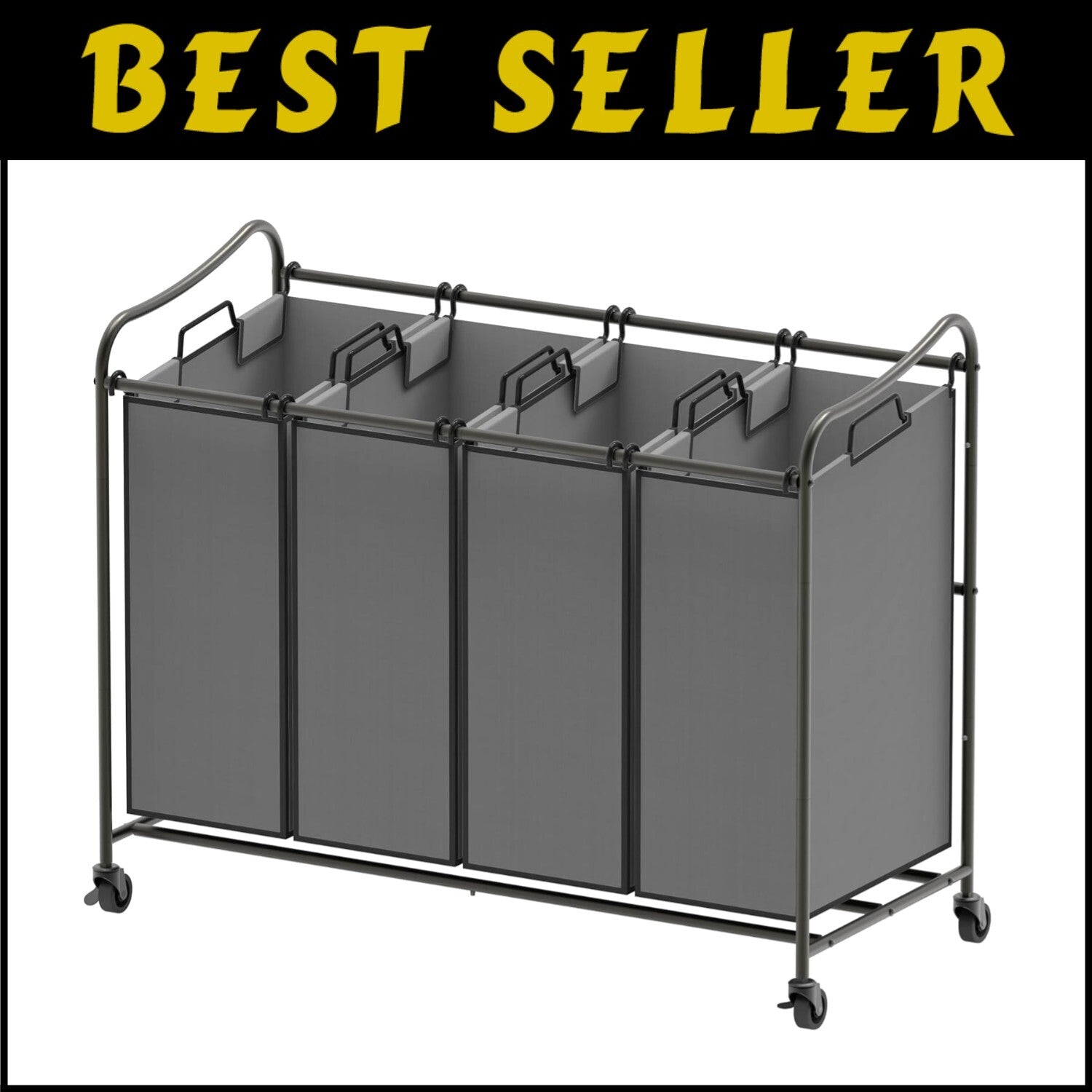 Durable 4-Bag Laundry Sorter with Smooth-Rolling Wheels - Modern Design
