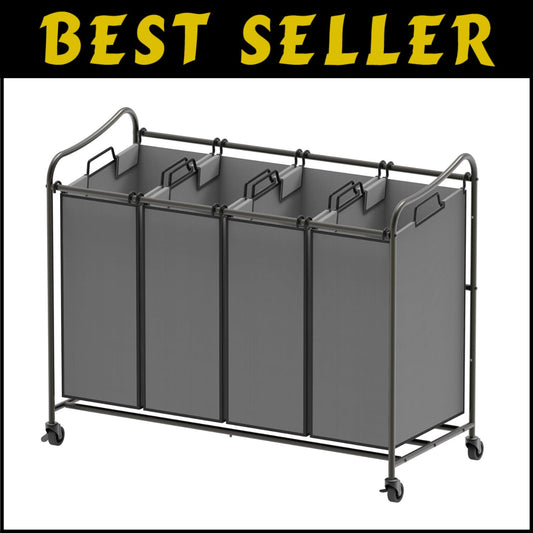 Durable 4-Bag Laundry Sorter with Smooth-Rolling Wheels - Modern Design