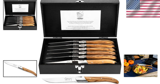 Premium Stainless Steel Steak Knives with Olive Wood Handles - Set of 6