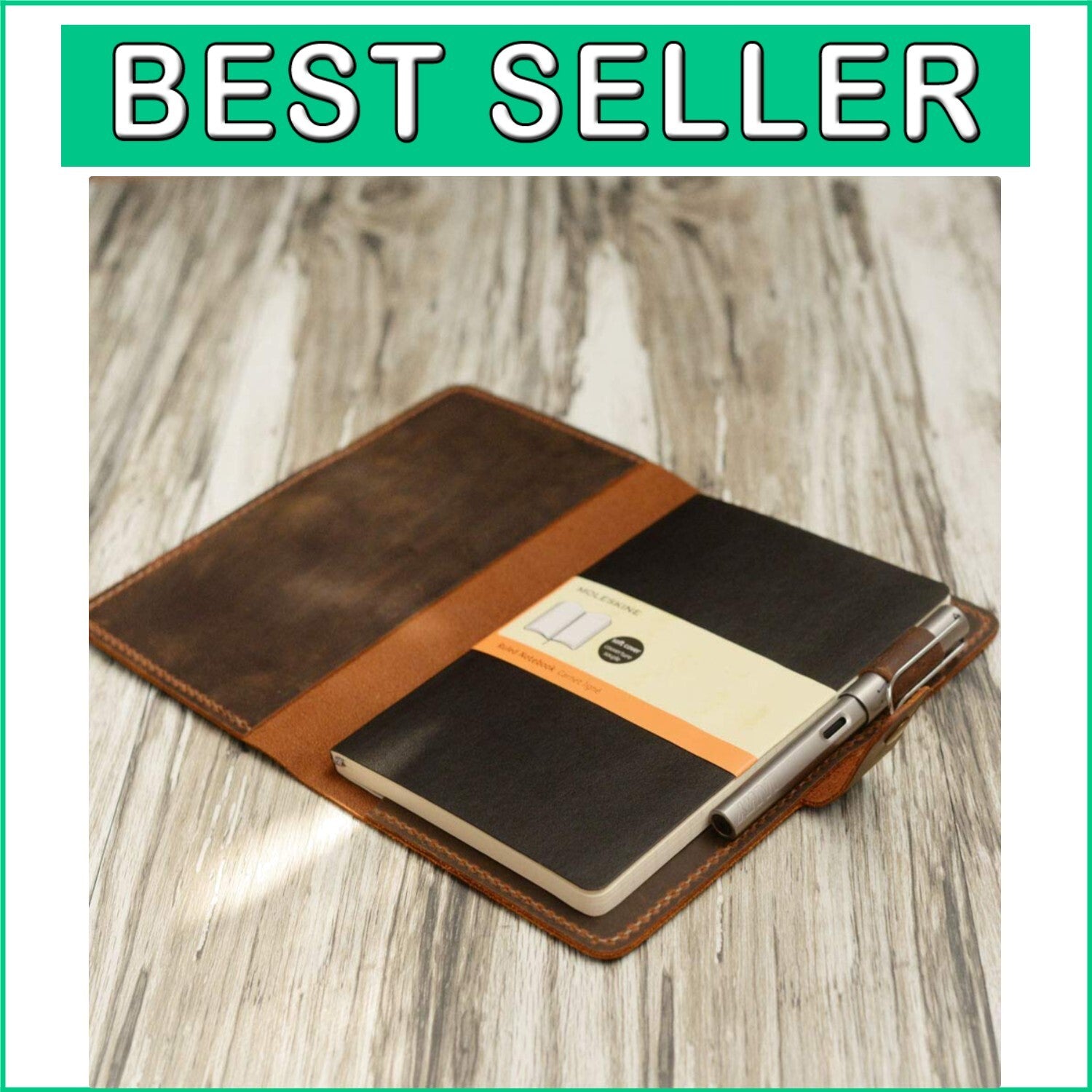 Elegant 5 x 8.25" Leather Portfolio Cover for Moleskine Journals - Aged Finish