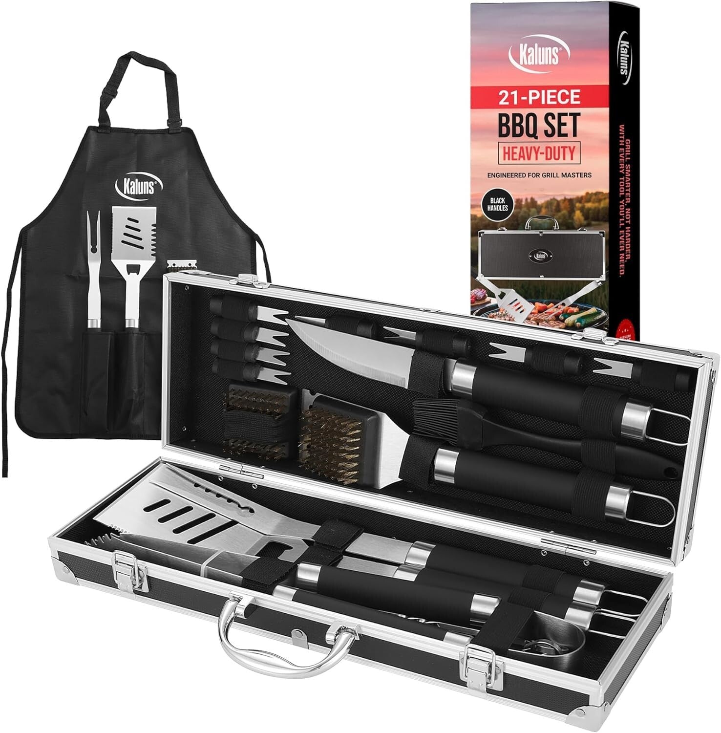 Deluxe Stainless Steel BBQ Tool Set with Aluminum Case for Grilling Enthusiasts