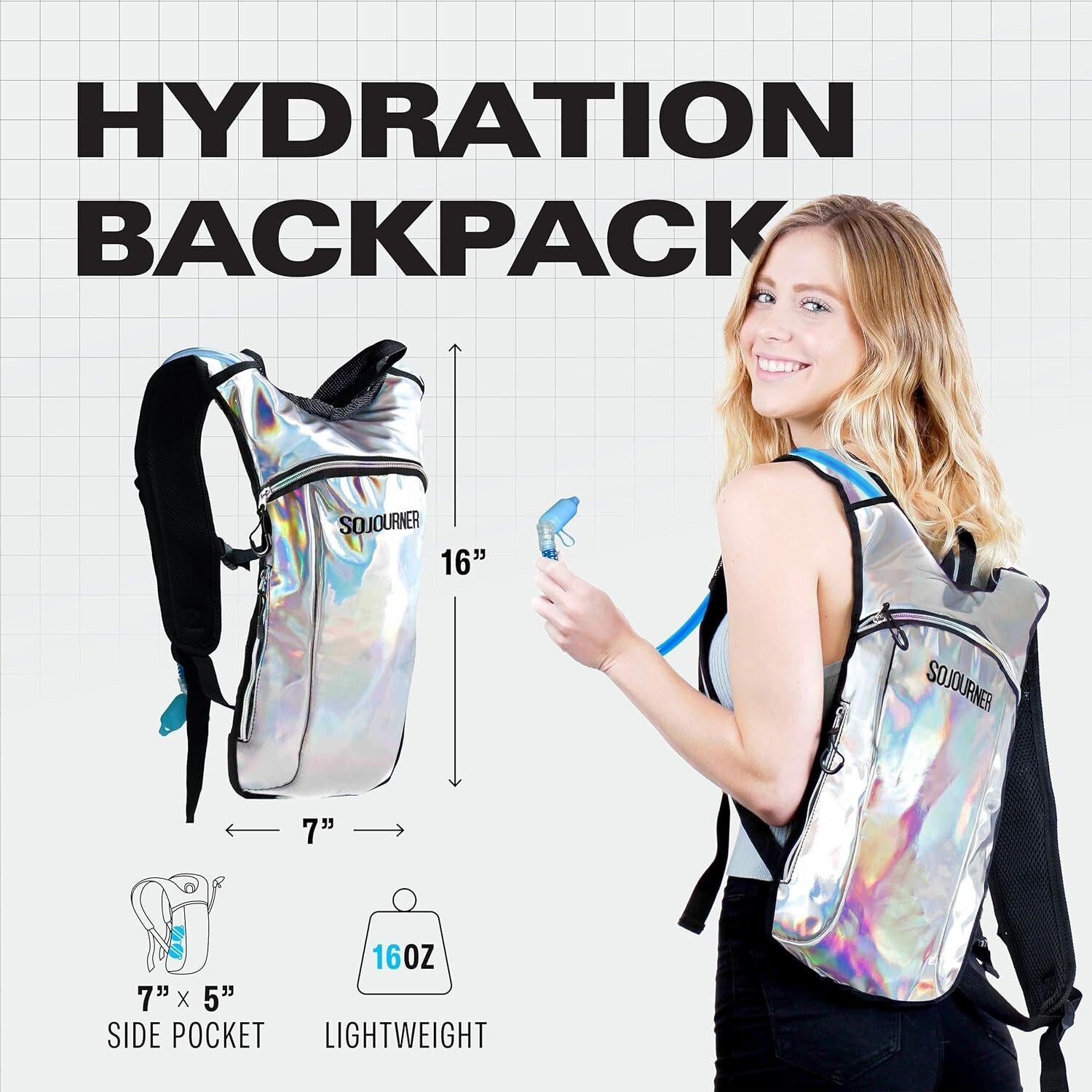 Holographic 2L Hydration Pack - Leak-Proof Water Backpack for Festivals & Hiking
