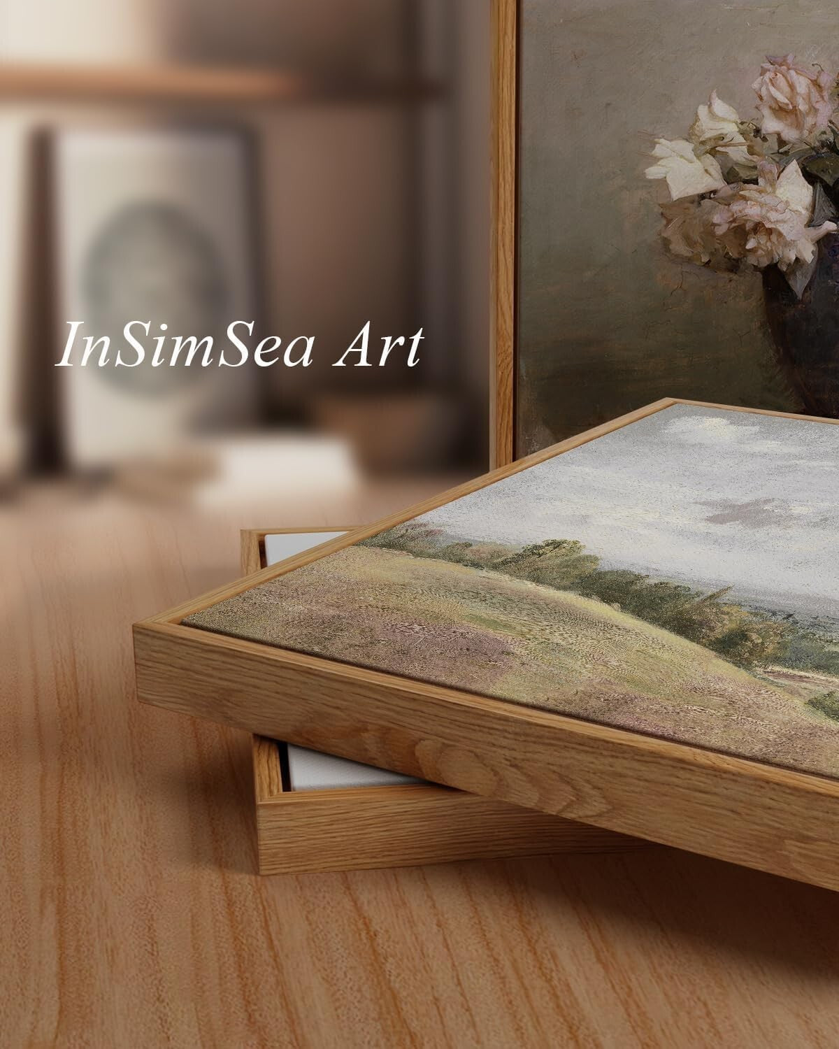 Elegant Framed Canvas Wall Art - Vintage 'Champ Fleuri' 30"x20" Masterpiece