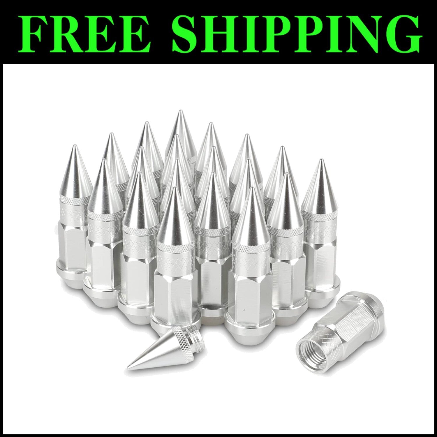 20PCS Silver Aluminum Wheel Spikes Lug Nuts M12X1.5 for Enhanced Aesthetics