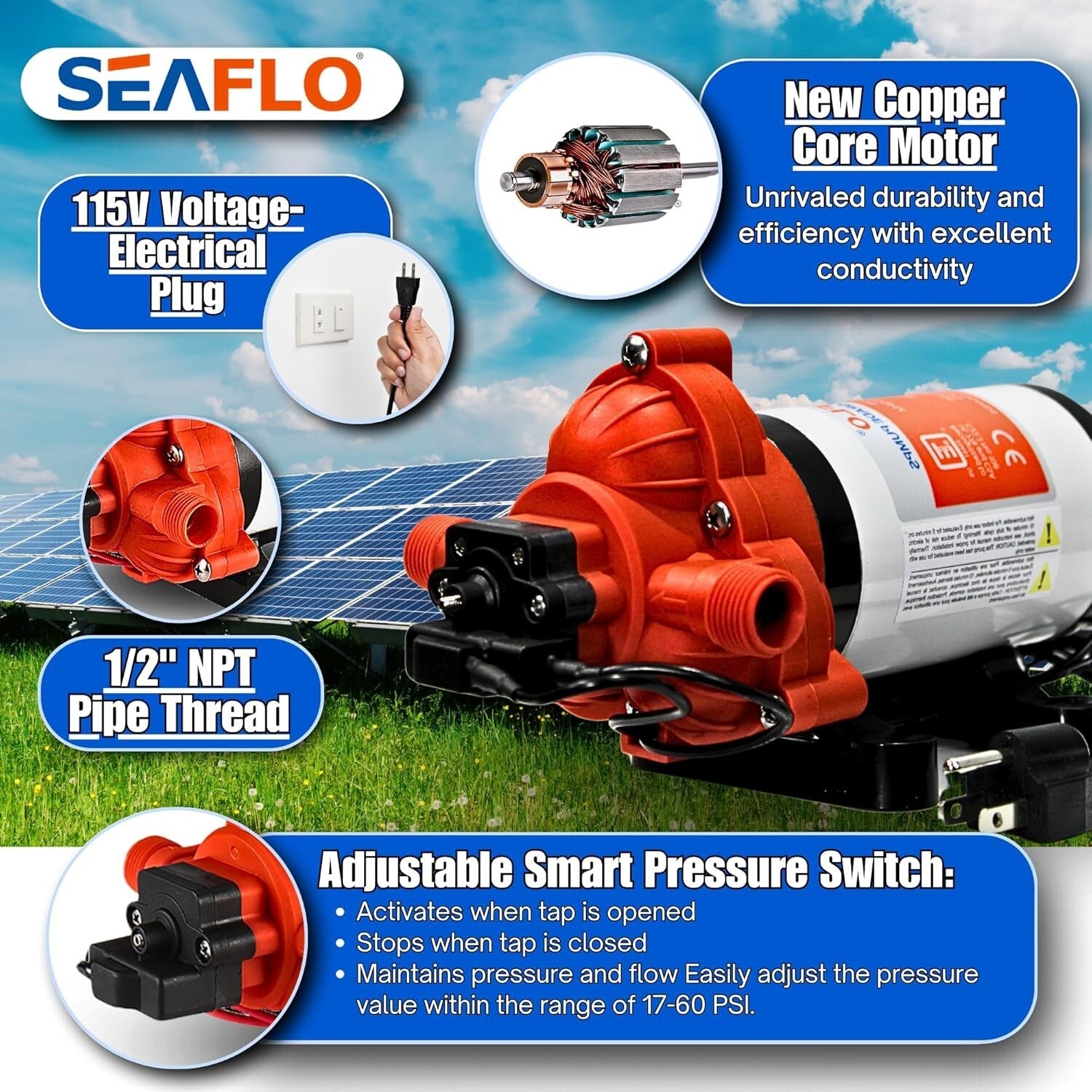 33-Series Self-Priming Water Pressure Pump - 115V AC, 3.3 GPM for RV & Marine