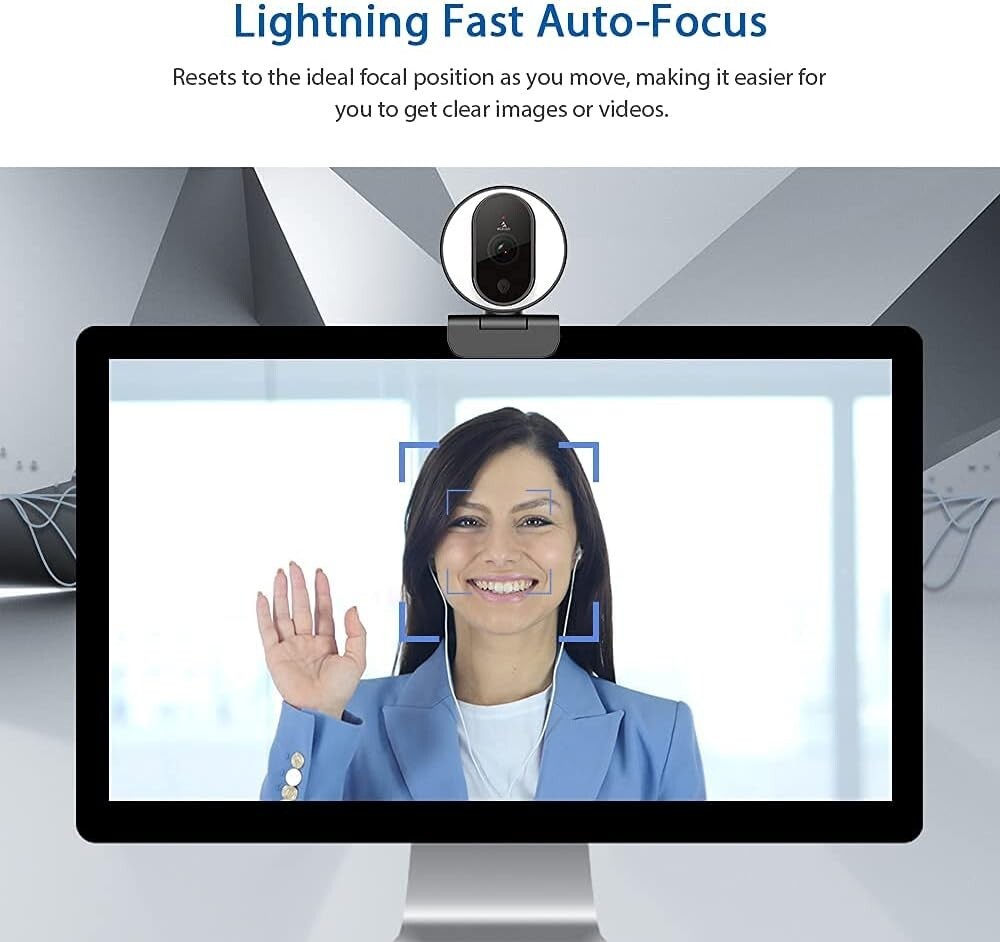 N680E 1080P Webcam with Ring Light & Dual Microphones – Perfect for Streaming