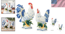 Load image into Gallery viewer, Vibrant Sicily Blue Ceramic Rooster &amp; Hen Statues - Elegant Farmhouse Accent
