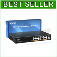Load image into Gallery viewer, High-Speed 16-Port Ethernet Switch with 1000Mbps Uplinks &amp; Lightning Protection