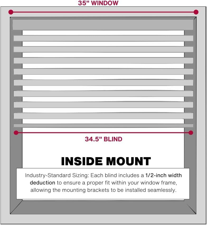 Durable 2" Cordless Faux Wood Blinds, Bright White, 35" x 72" - Easy Install