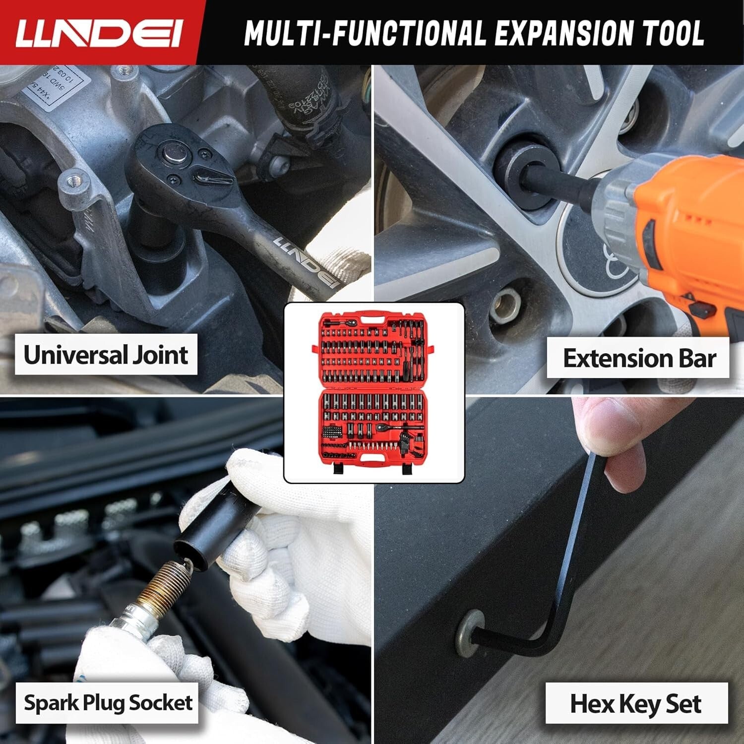 Durable Impact Socket Tool Set - 186 Pieces with Ratchet Wrench & Extension Bars