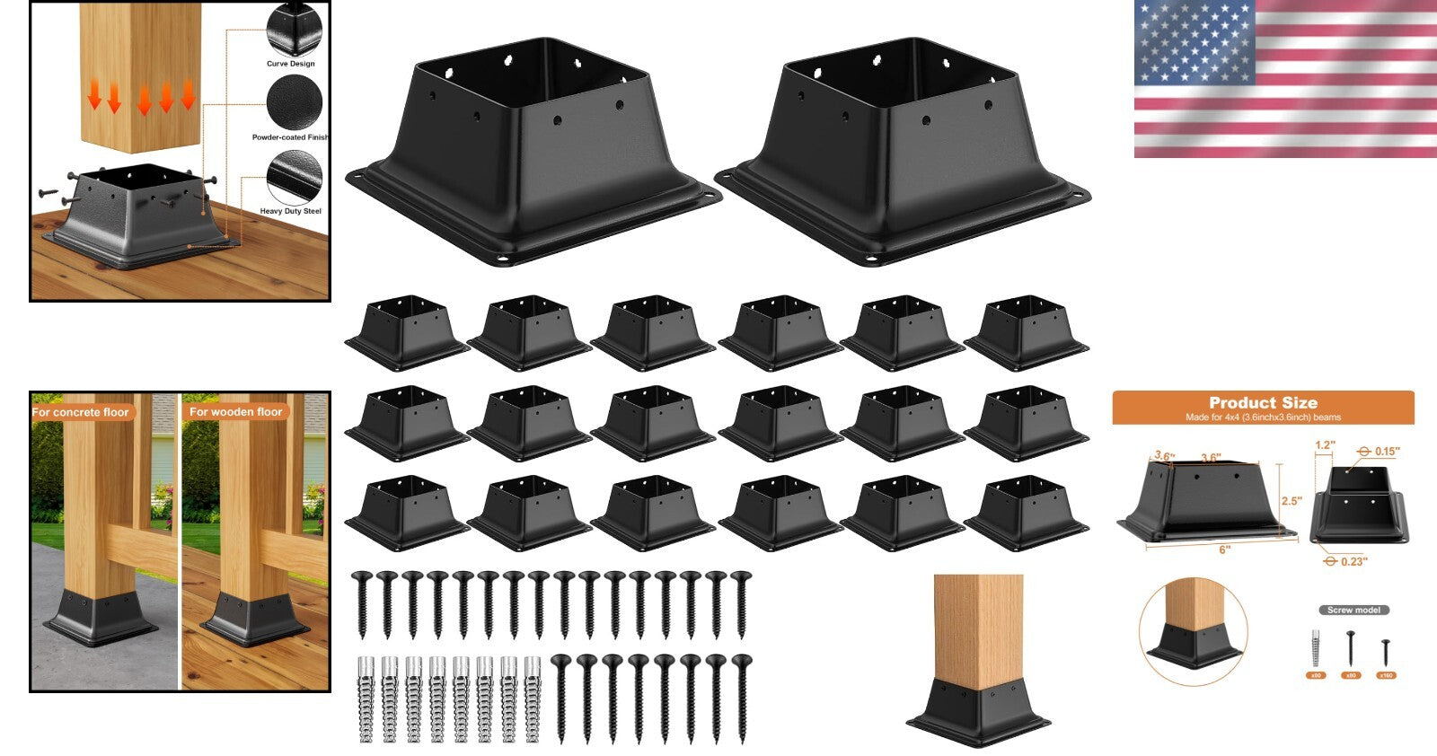 Durable 20 Pack Steel Post Base Brackets for Easy Deck & Porch Installation