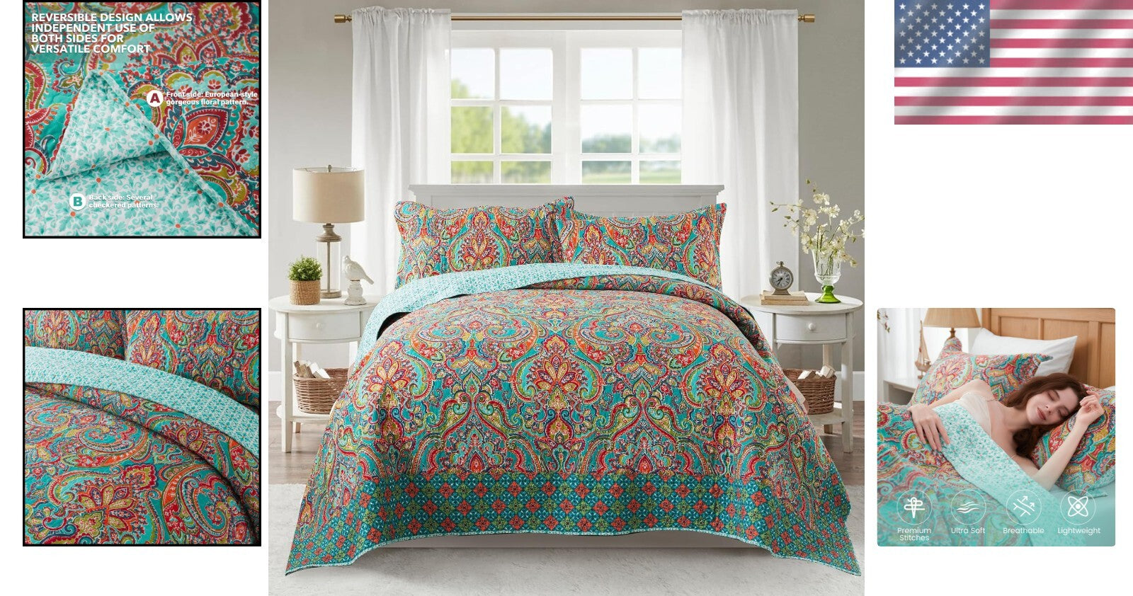 Luxurious Cotton Quilt Set with Gorgeous Floral Pattern - California King Size