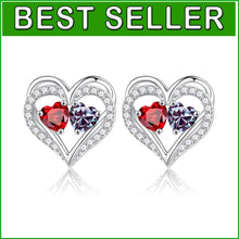 Load image into Gallery viewer, 925 Sterling Silver Double Birthstone Heart Earrings - Meaningful Gift for Her
