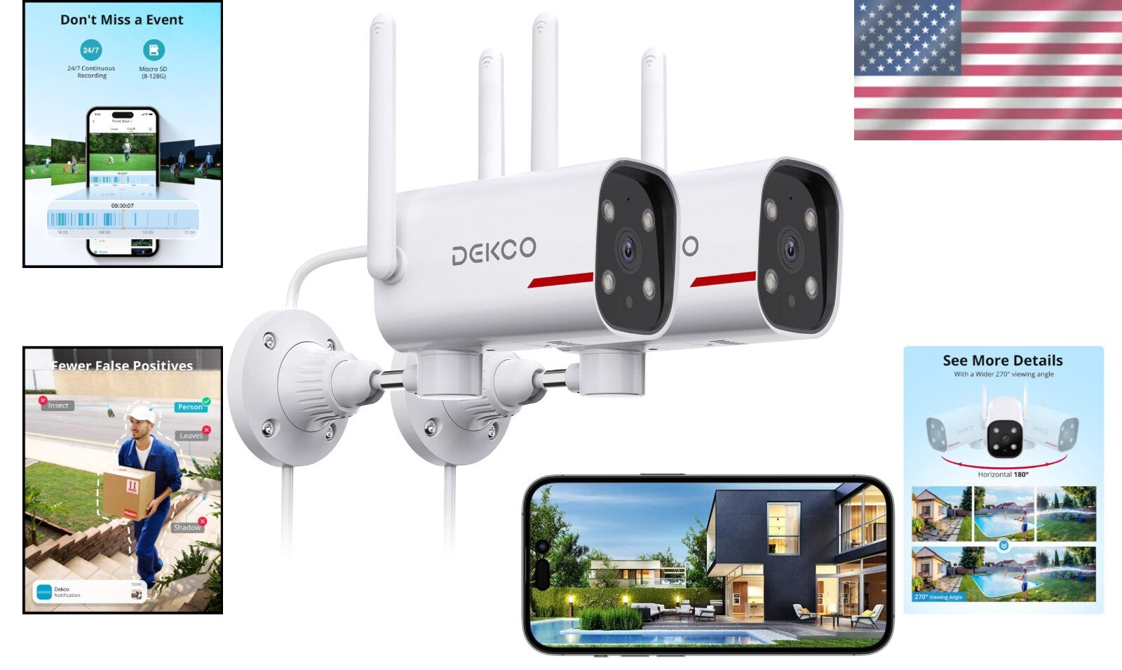 2K Outdoor Security Camera System - 180° Pan, Night Vision & Alexa Compatible