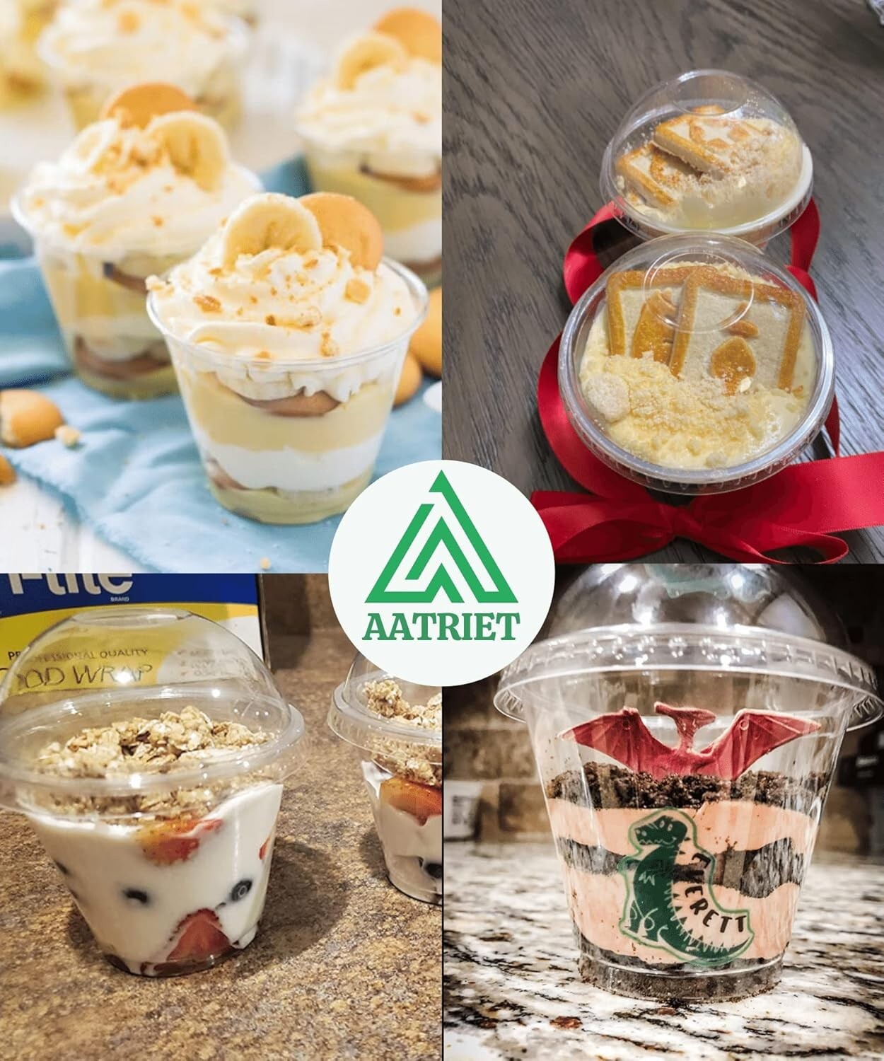 Sturdy 9 oz Clear Disposable Cups with Lids for Ice Cream & Desserts - 200 Count