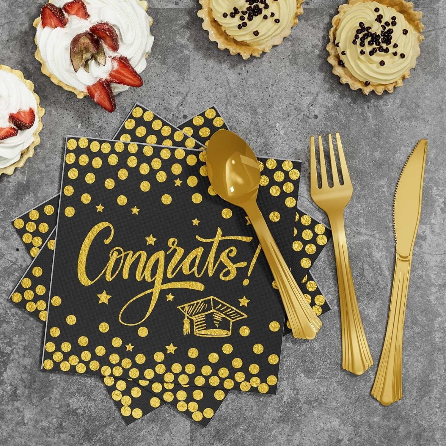 Elegant 245 PCS Black & Gold Graduation Decorations - Serves 25 Guests with Ease