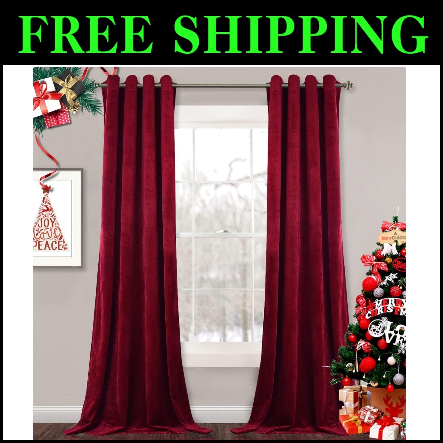 Elegant Red Velvet Drapes for Winter & Halloween Decor, 52" x 84" - 2 Panels