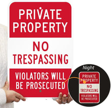 Load image into Gallery viewer, 18x12 Private Property Signs - Reflective, Durable 4-Pack for Security Needs