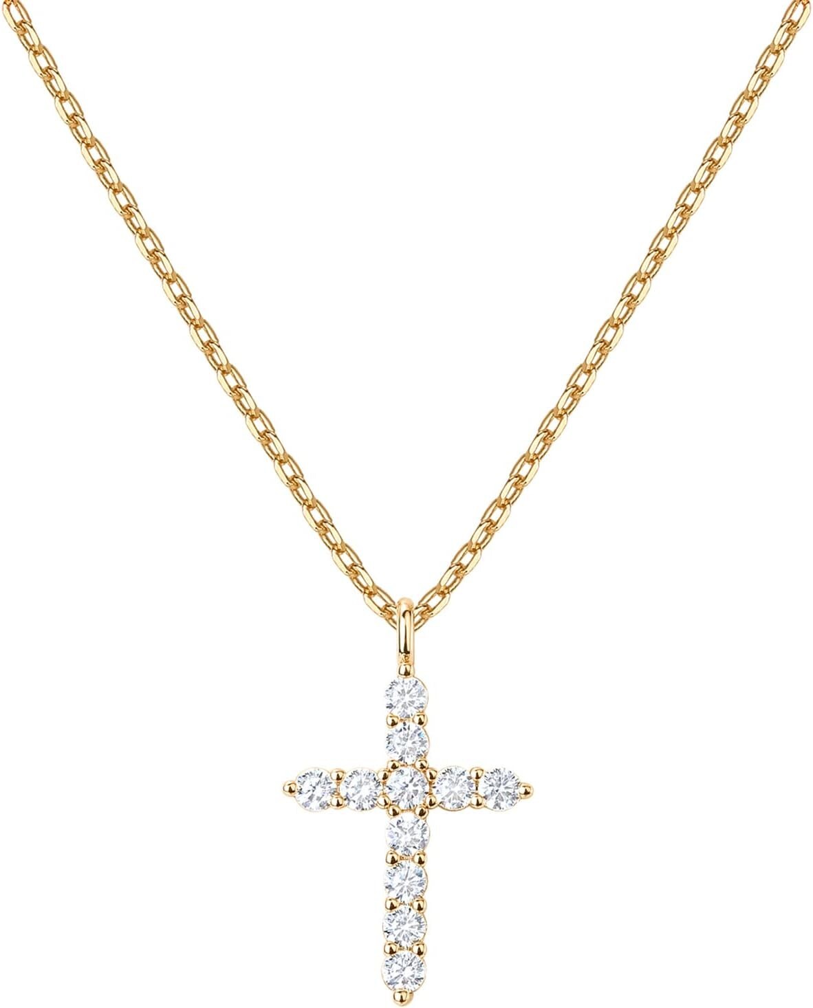 14K Gold Plated Cubic Zirconia Cross Necklace - Elegant Faith Pendant for Women