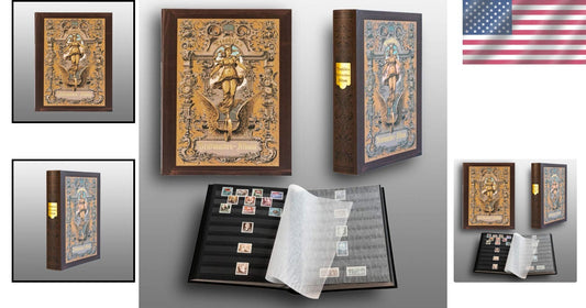 Classic Rectangular Stamp Album in Heritage Design - 60 Pages with Leaf Pattern