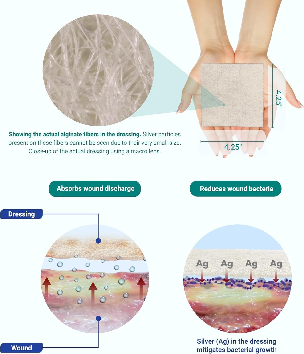 Individually Packaged Silver Alginate Wound Dressings - 20 Count, 4.25" x 4.25"