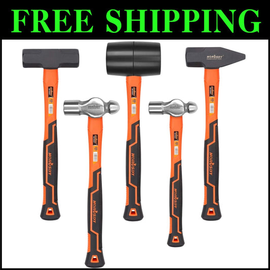 Pro-Grade 5-Piece Hammer Collection - Includes Rubber Mallet & Sledge Hammer